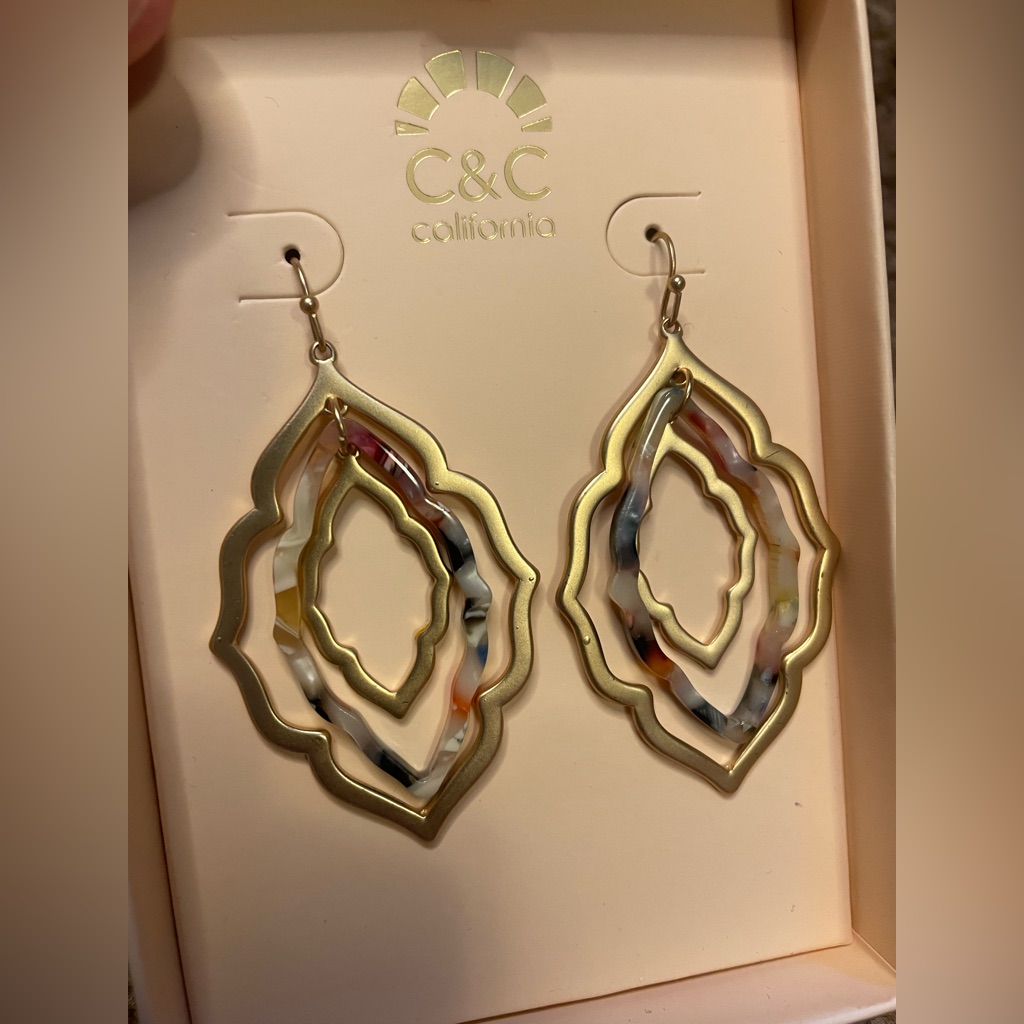 C&C California Gold And Multi Color Diamond Shape Earrings Brand New #19